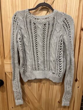 Abercrombie & Fitch Light Gray Open-Knit Cable Crew Sweater